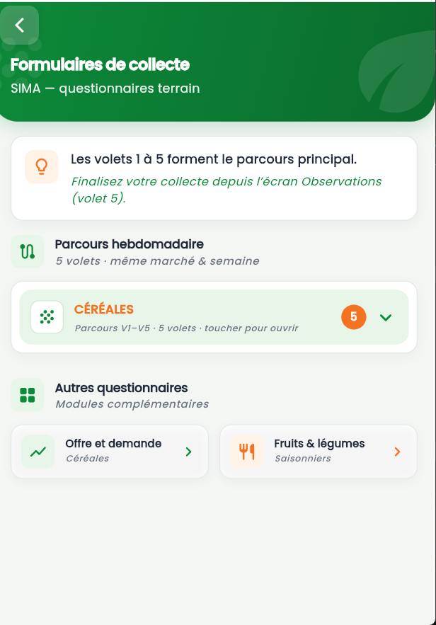 Liste des formulaires de collecte